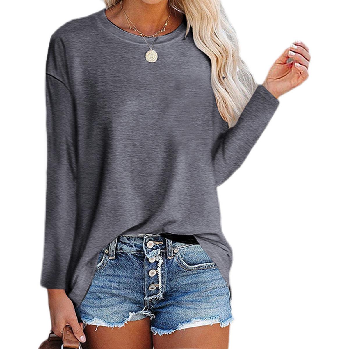 

2021 Autumn/Winter Women s Long Sleeve Crew Neck Solid Color Loose T-shirt XXL