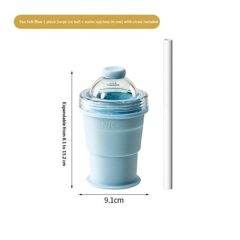 Foldable Ice Ball Cup Ice Maker Mold With Built in Straw Food Grade Silicone Flexible Mold For Home Drink Parties DIY синий