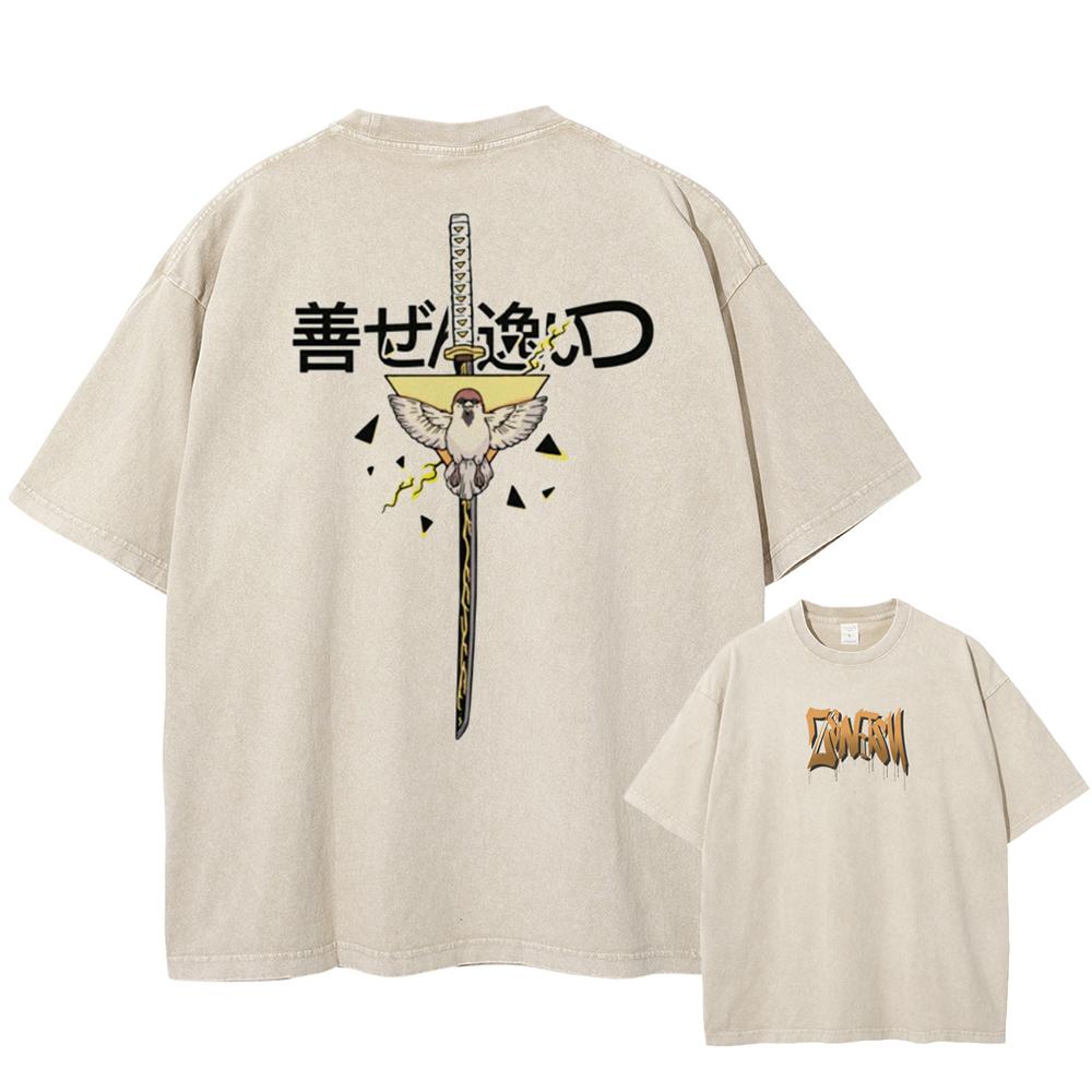 Hot Anime Demon Slayer Kochou Shinobu Graphic Print T Shirt Men Casual Tshirts Washed  T-shirt Harajuku Male Tops