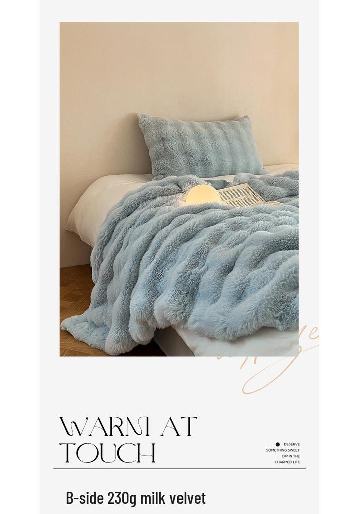 Autumn-Winter Double-Layer Faux Rabbit Fur Plush Nap Throw Blanket Shawl