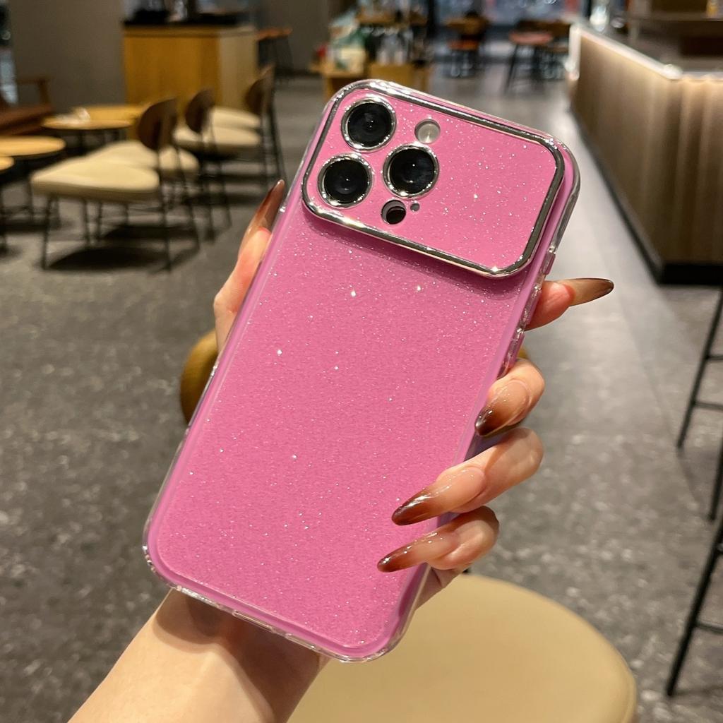 Luxury Shiny Glitter Camera Large Window Case For iPhone 17 Air 16 15 14 Plus 13 12 11 Pro Max Shockproof Bumper Glossy Cover
