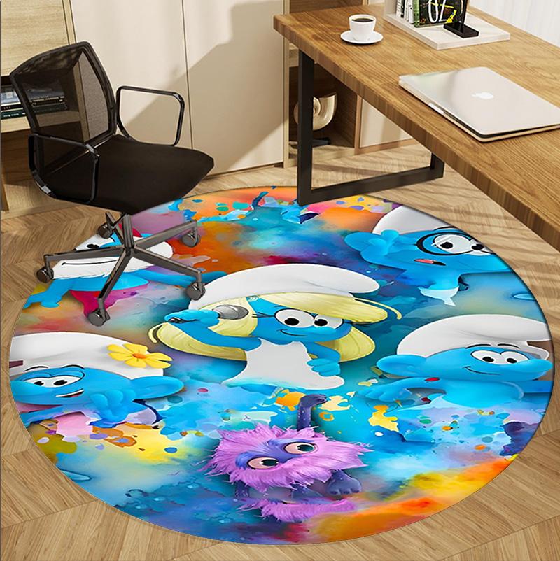 Blue Smurfs Pattern Round Rug, Indoor/Outdoor Mat, for Picnic, Gameroom, Bedroom, Office, Living Room, Home Decor Carpet, Birthday Gift