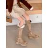 ~ New Round Head Belt Buckle Knight Boots Women's Autumn and Winter Versatile Thick-soled Velvet Boots
