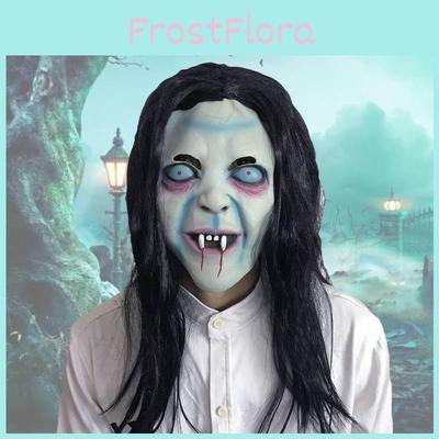 Gruselige Hexenmaske mit langen Haaren – unheimliches Geistergesicht für Halloween-Partys oder Cosplay-Events