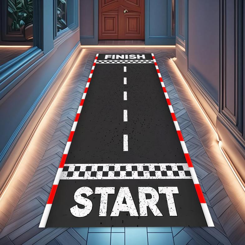 

Modern Road Runner Rug for Kids Room or Playroom Decor Fun Black Highway Carpet Mat for Toy Cars Hallways or Bedroom Accent 40X120CM