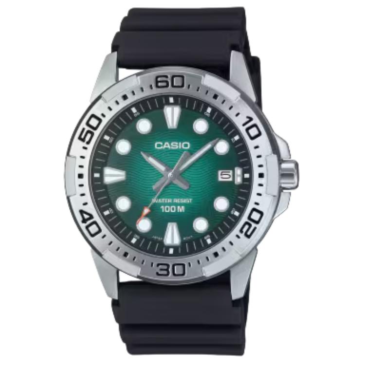 

CASIO G SHOCK 100m Water Resistant Quartz Movement Resin Strap Watch Men s Watches Green Dial MTD-140-3AV Green Dial