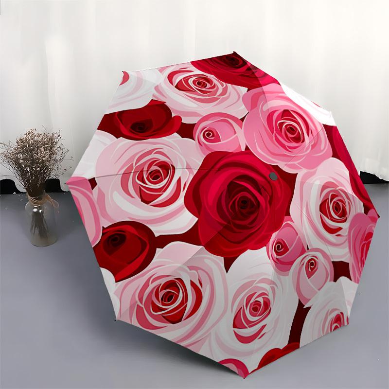 1pc Rose Bouquet Auto Umbrella Durable Iron Frame & Plastic Handle, Gift for Men & Women, Sturdy Construction yy250905148
