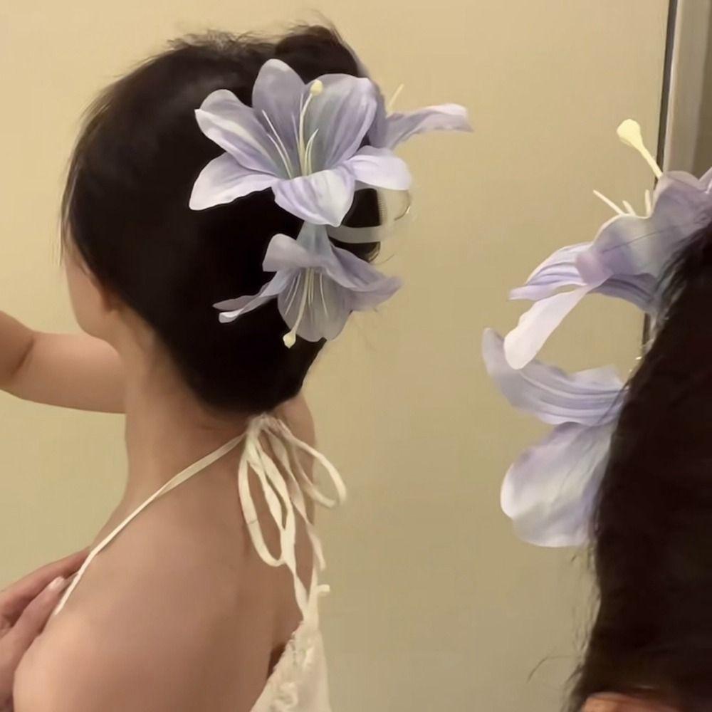 Ponytail Clip Lilium Flower Hair Claw Large Shark Clip Big Hair Claw Calla Hair Clip  Beach