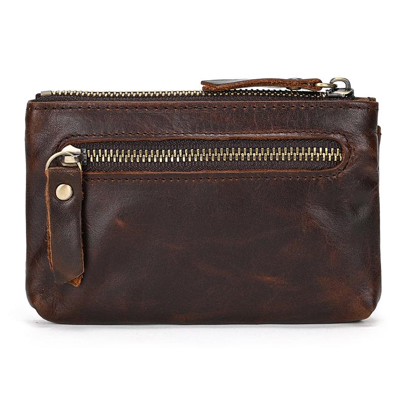 Little Coin Purse Genuine Leather Real Cowhide Men's Leather Short Wallet Mini Purse Men Women Key Wallet Card Zip With Key Ring