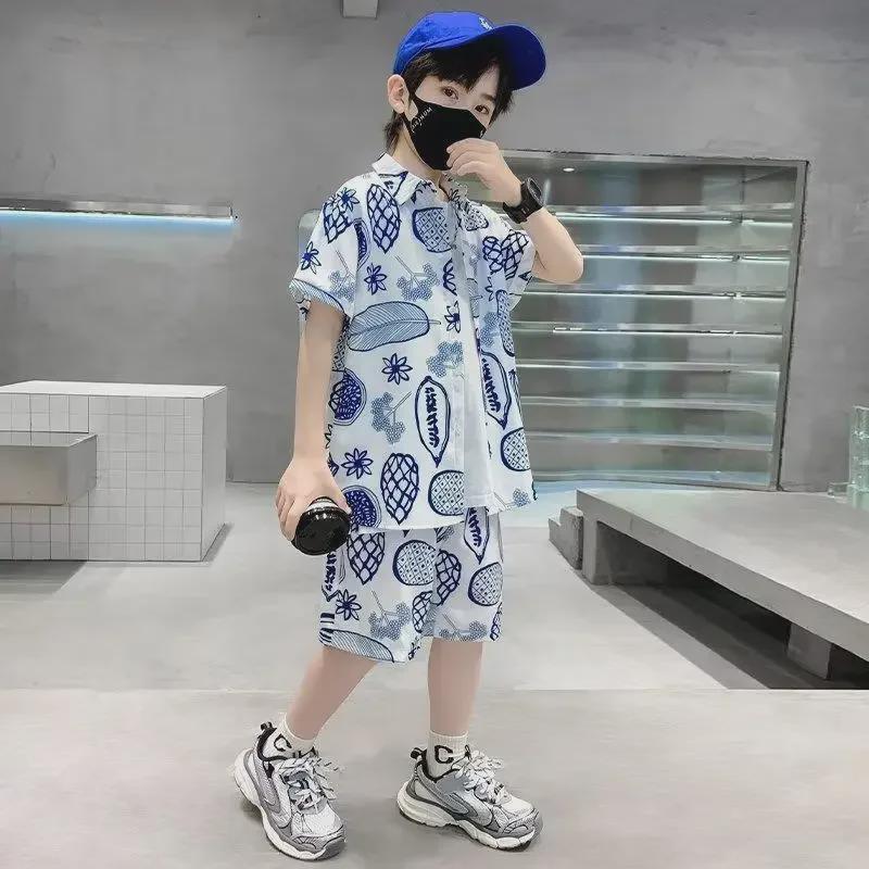 Boys' Summer 2023 Stylish Short-Sleeve Shirt and Suit Set - Trendy Cool Children's Clothing