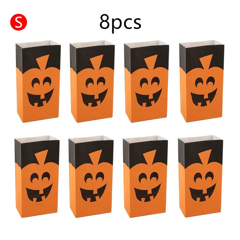8pcs Halloween Flat Mouth Kraft Paper Bag Cute Cartoon Pattern Pumpkin Skull Spider Web Party Gathering Candy Storage Bag TMZ