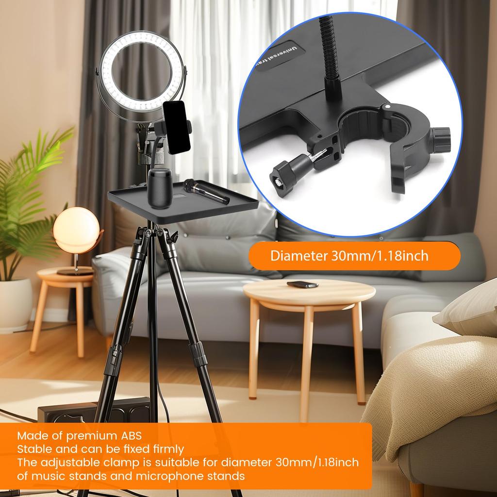 Xuzimaoyi Microphone Stand Tray Adjustable Clip Heavy-duty Phone Holder for Live Studio Karaoke Stage Podcast Recording MicroTray
