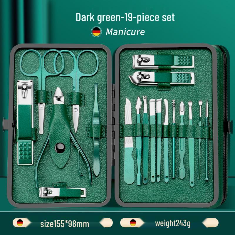 24-Piece Professional Dark Green Manicure Set with Nail Clippers & Scissors