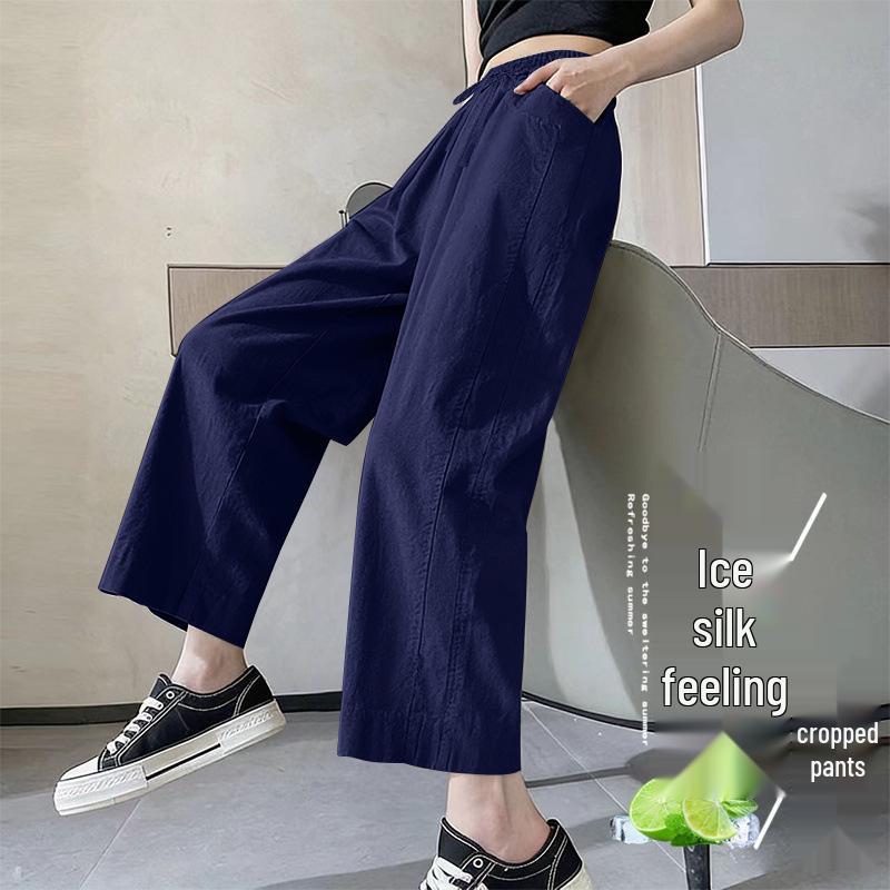 Frühjahr/Sommer 2026 Damen High-Waist Eis Seide Weite Beine Cropped Hose