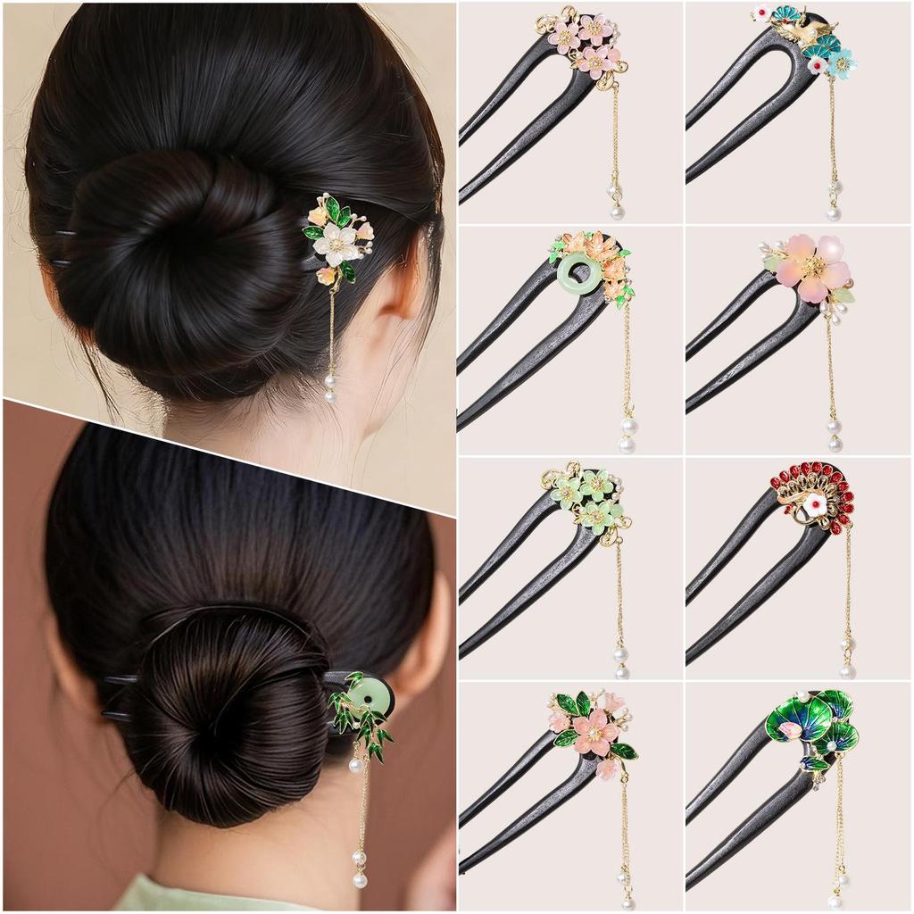 Elegant U-Shaped Tassel Hairpin: Ancient Chinese Style Floral Hair Accessory for Hanfu & Qipao Updos