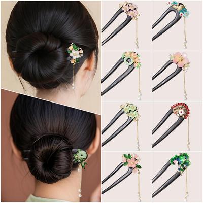 Elegant U-Shaped Tassel Hairpin: Ancient Chinese Style Floral Hair Accessory for Hanfu & Qipao Updos