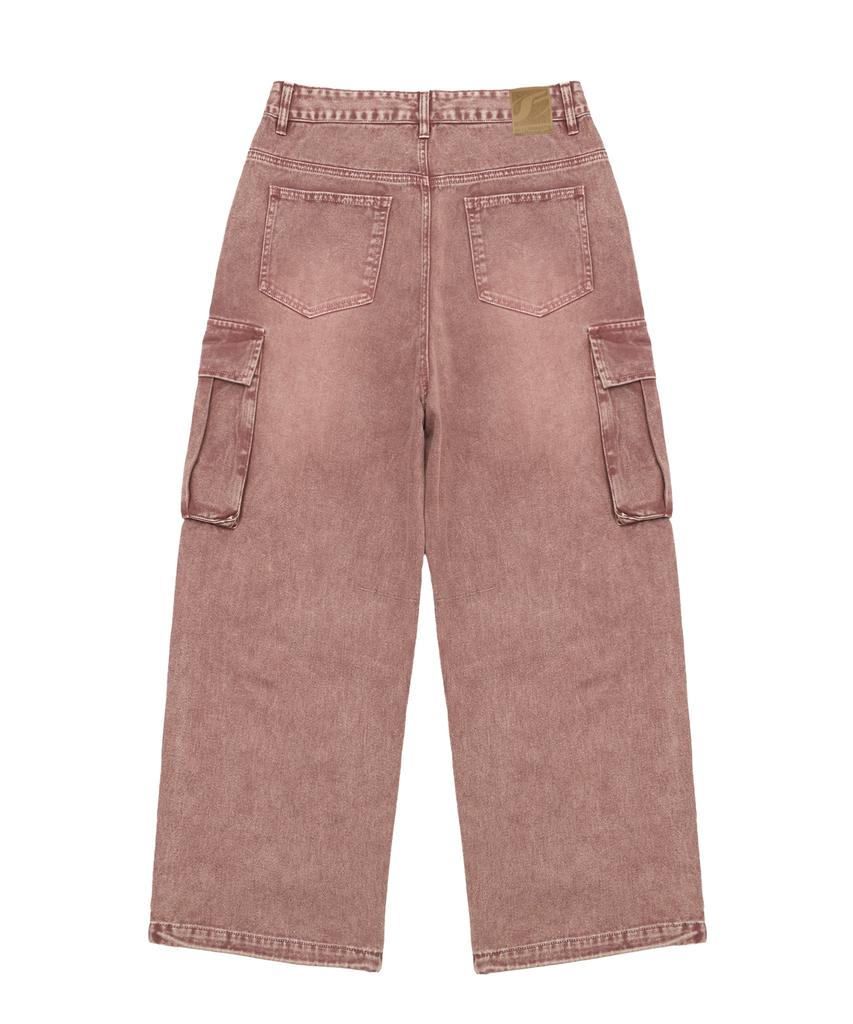 FILLUMINATE Two-Tuck Washed Denim Cargo Pants - Dusty Pink