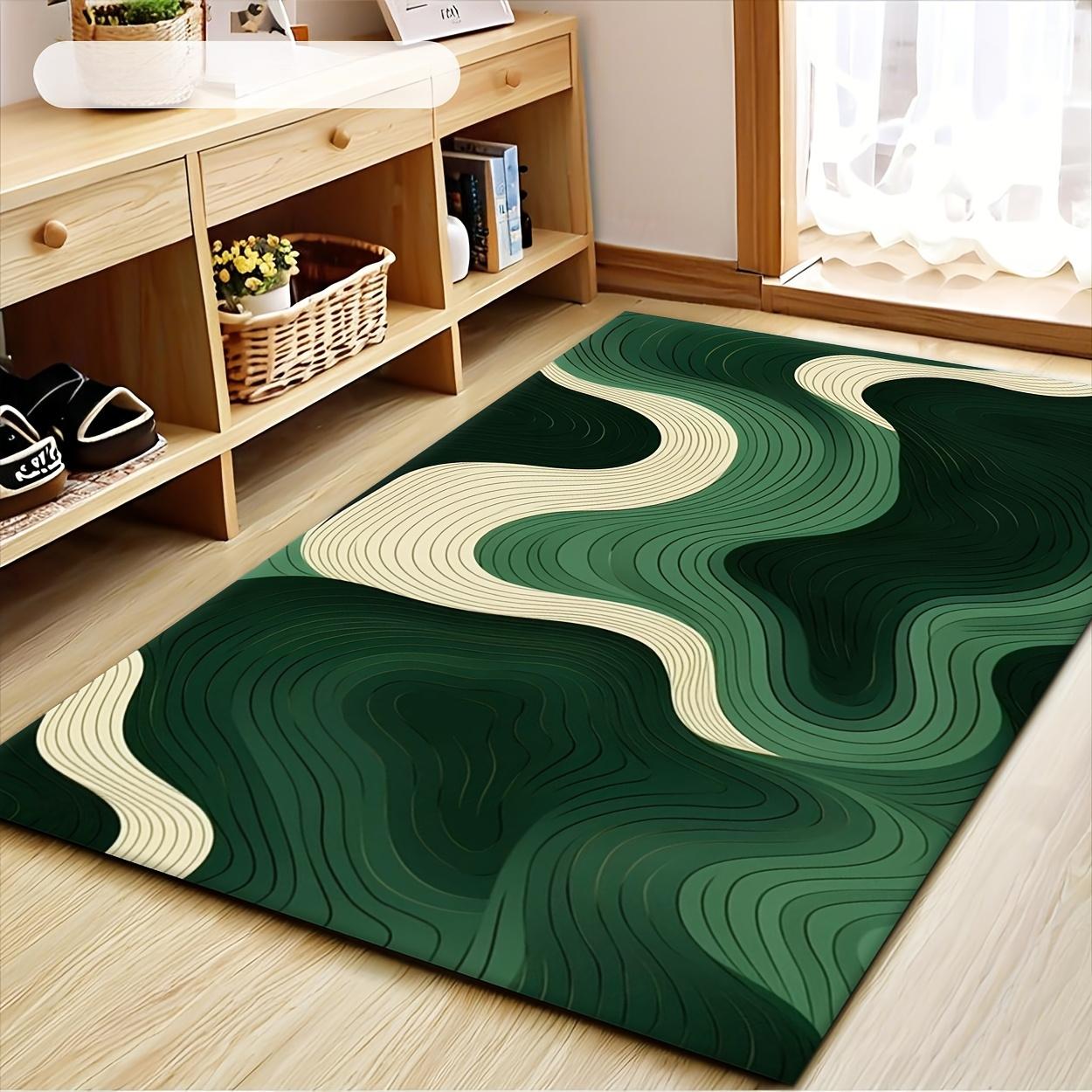

Large Modern Area Mat Green Beige Abstract Flowing Lines Non Slip Backing Machine Washable for Living Room Bedroom Office 50x80cm20x31in