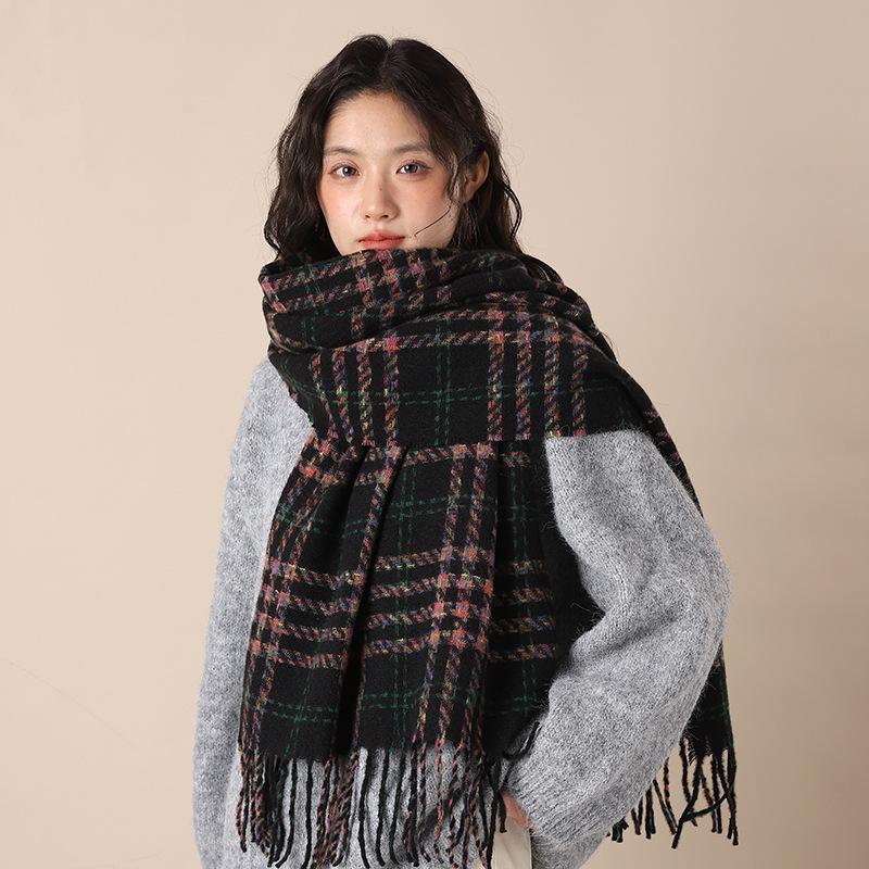 Plaid Scarf Women's Winter Versatile Warm High-end Shawl Dual-purpose Retro Couple Cute Scarf