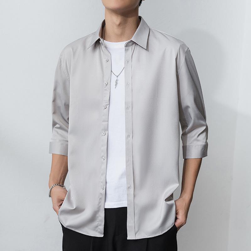 New Seven-quarter Sleeve Shirt Men's Fashion Casual Shirt Jacket Thin Young Men's Wear