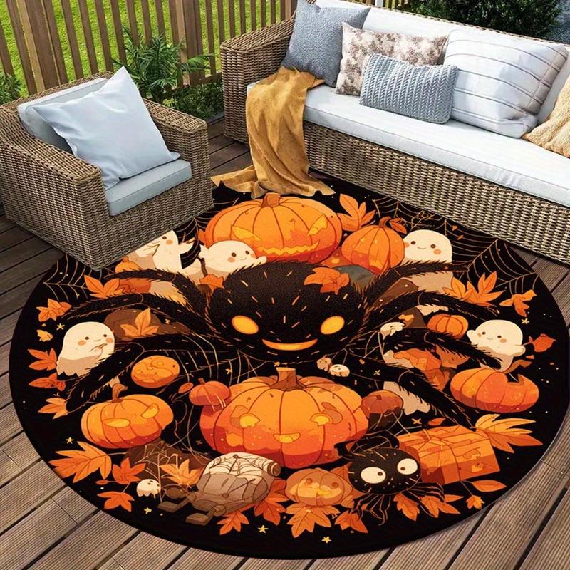 

1pc Halloween Spider Pattern Round Area Rug Non Slip Applicable To Bedroom Living Room Coffee Table Floor Mat Office Area Floor Mat Carpet 80cm by 80cm