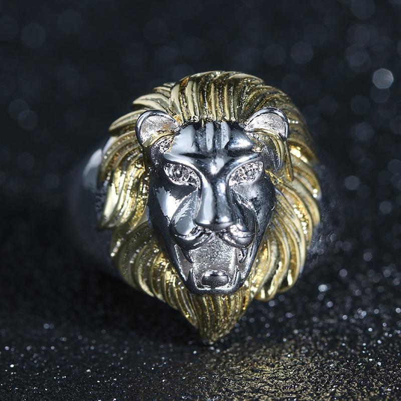 European and N Domineering Gold Lion Head Ring Cast Animal Titanium Steel Ring