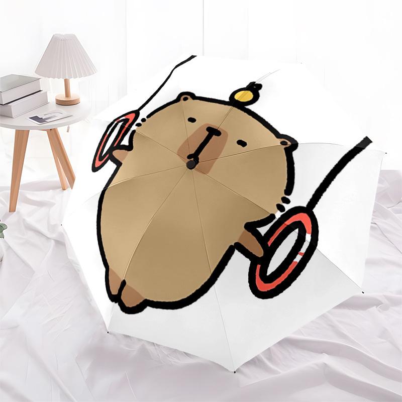 1pc Cartoon Capybara Automatic Umbrella - Stylish, Durable, with 8-Rib Manual Open Design, Elegant Black Handleyy250920120