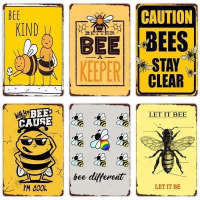 Bee Kind Funny Retro Poster Bee Happy Vintage Metal Sign Home Outdoor Wall Decoration Honeybee BeeKeeper Slogans Art Tin Plate