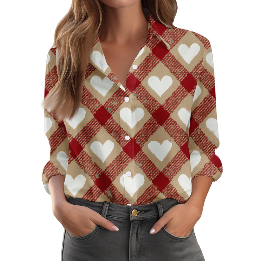 Women's Shirt Blouse Print Button Long Sleeve Casual Basic Shirt Collar Regular Top