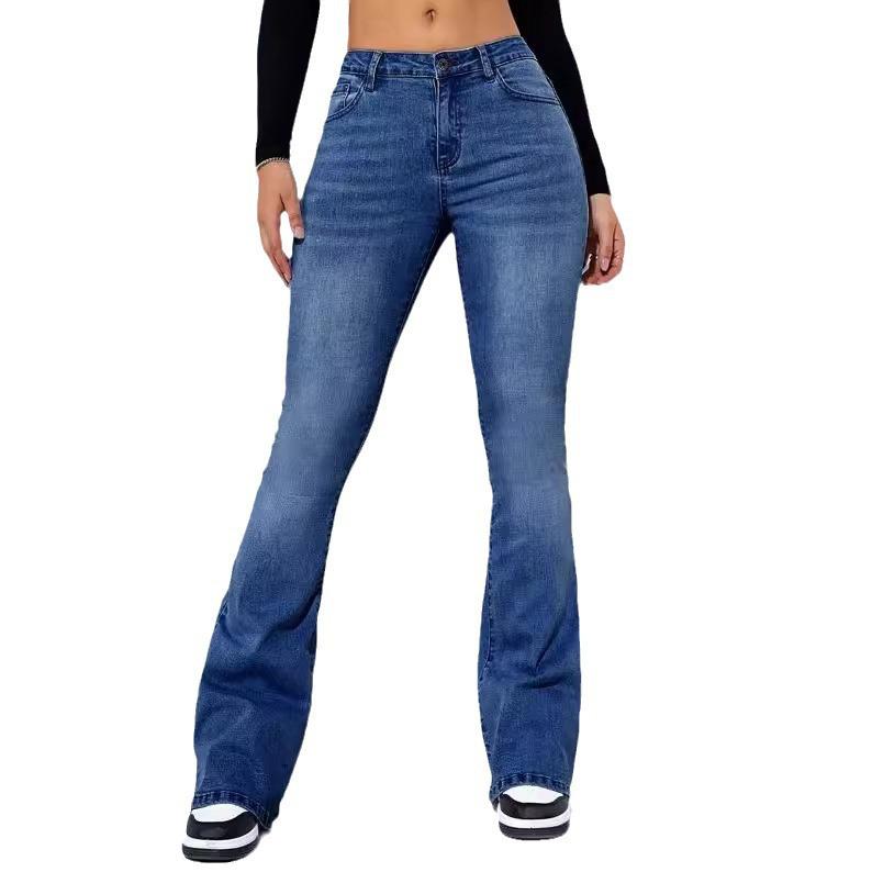 High-Waisted Stretch Micro-Flare Jeans: Slimming and Versatile Straight-Leg Pants