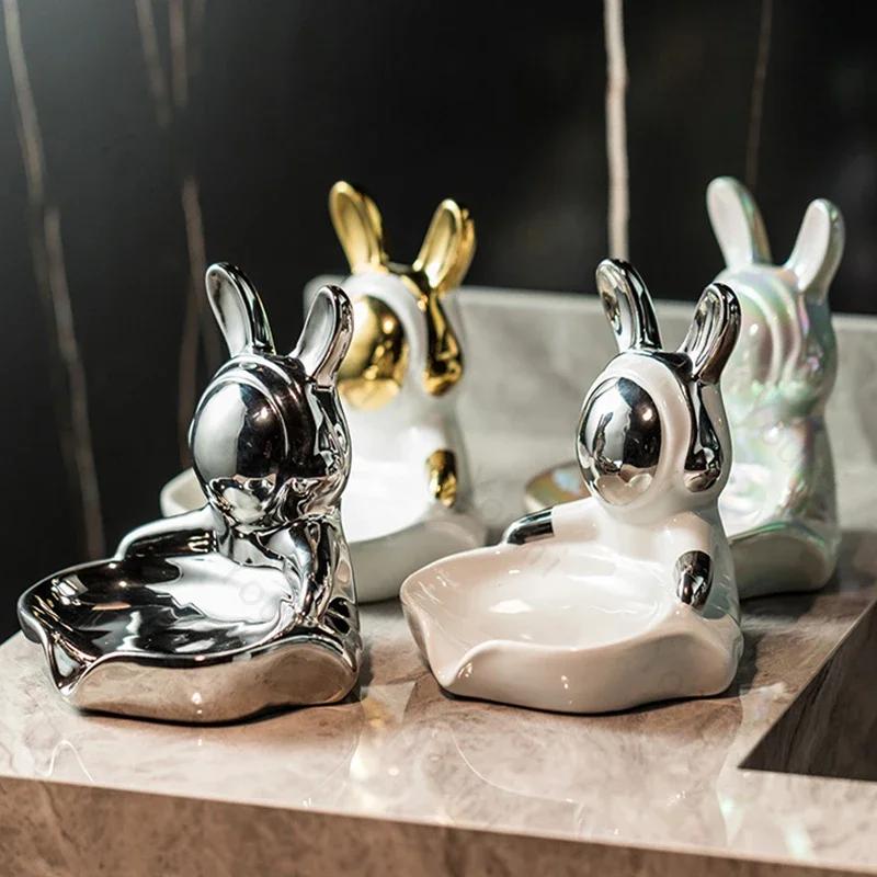 Creativecute Bathroom Soap Box Light Luxury Exquisite Ceramic Tray Home Desktop Storage Ornament Fashion Cartoon Soap Boxes