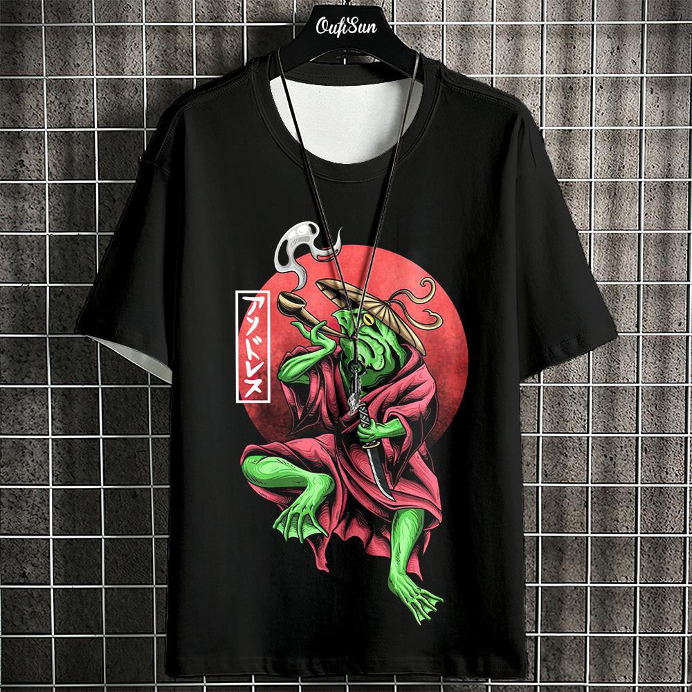 Kreslené tričko pro muže vzor japonský ropucha krátký rukáv ležérní top léto ležérní pánské oblečení oversized outdoor streetwear