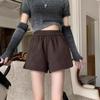 Women's Black Woolen High-Waisted Wide-Leg Shorts - 2025 Autumn/Winter Collection