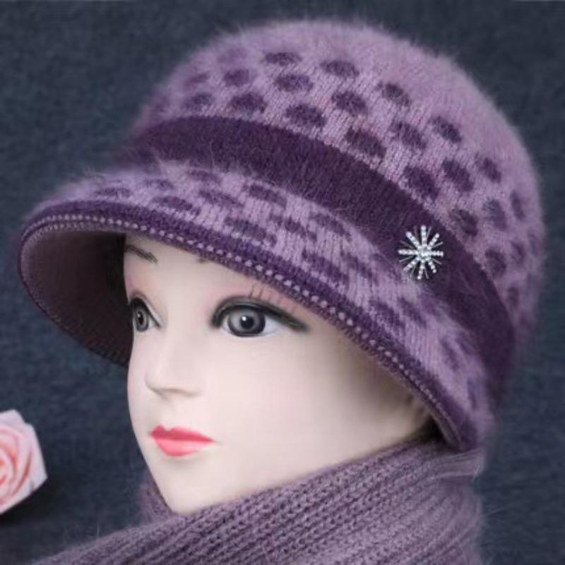 Hat Women's Autumn and Winter Knitted Hat Outdoor Cold-proof Large Brim Plush Warm Wool Hat Ear Protector
