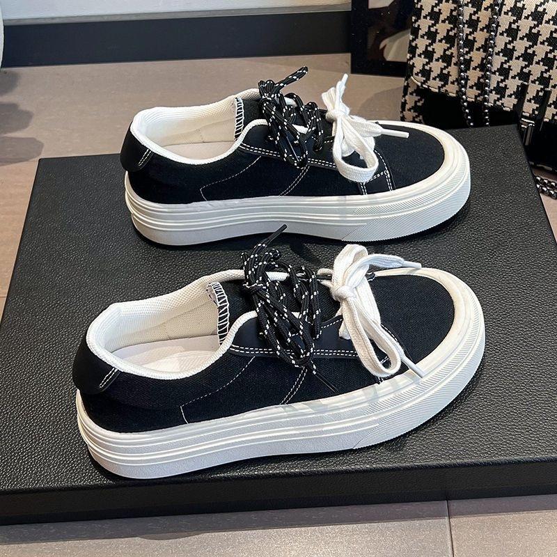 Black canvas shoes women's 2025 autumn new Korean version of student platform shoes versatile casual campus wind shoes women
