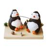 Hand-Carved Solid Wood Fishing Penguin Ornament – Cute Wooden Penguin Decoration