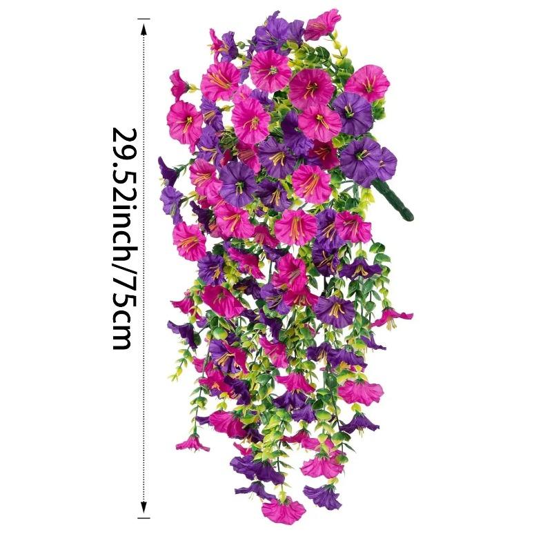 Artificial Hanging Flowers Plants Faux Silk Purple Morning Glory Long Vines UV Resistant Realistic for Garden Balcony Decor