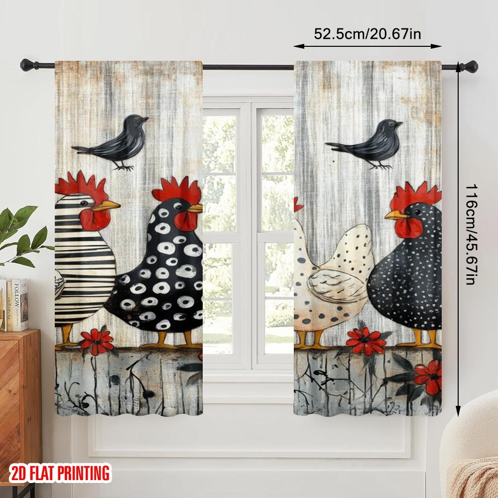 2pcs,2D Plane Printing Curtains Roller Blinds Patterned Chickens Polyester (without Rod) Decorations Inside Perfect for Living