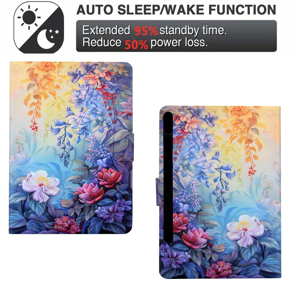 Leather Case for Samsung Galaxy Tab S10 Lite/S10 FE/S9 FE/S9 Pattern Painting Card Slots Stand Tablet Cover with Auto Sleep/Wake