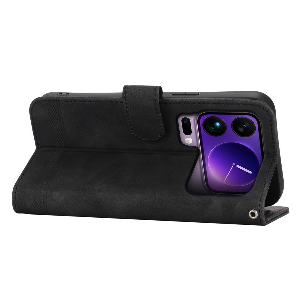 DIERFENG DF-03 For Xiaomi 17 Pro Max Case Lines Imprint Wallet Leather Phone Cover with Wrist Strap