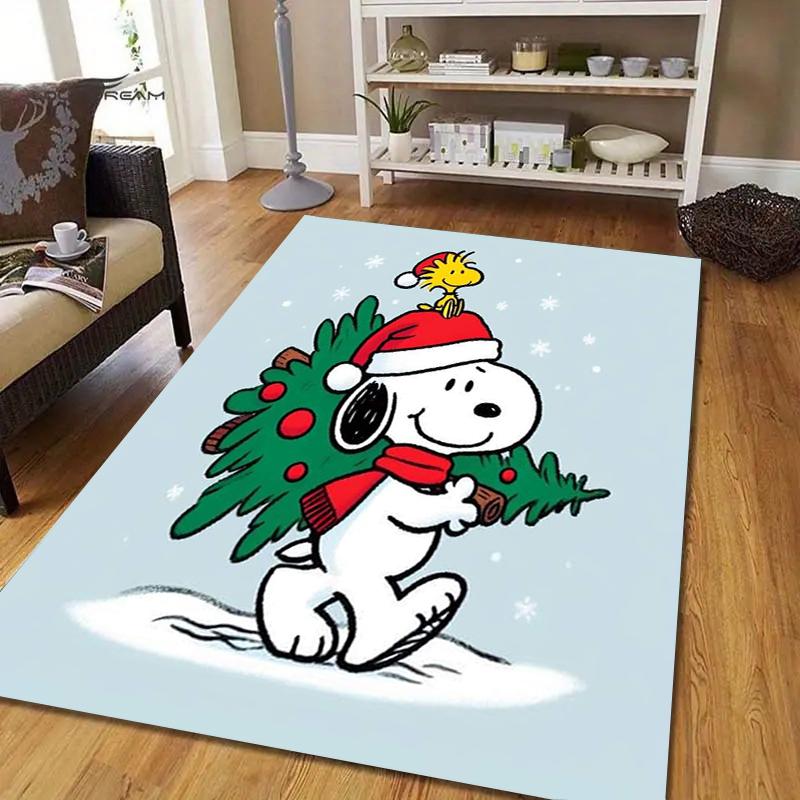 Snoopy Christmas Style Crystal Velvet Rug, Soft Anti‑Slip Crystal Velvet Carpet for Living Room Bedroom Home Decor