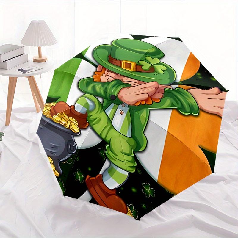 Leprechaun, Pot of Gold Theme 8 Bone Hand Automatic Folding Umbrella, Compact and Portable Design, A Perfect Gift for Birthday, Christmas or