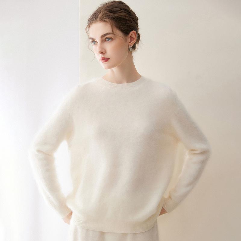 2026 Le Kasha Women's Pure Cashmere Round Neck Sweater - Solid Color Knit for Autumn/Winter