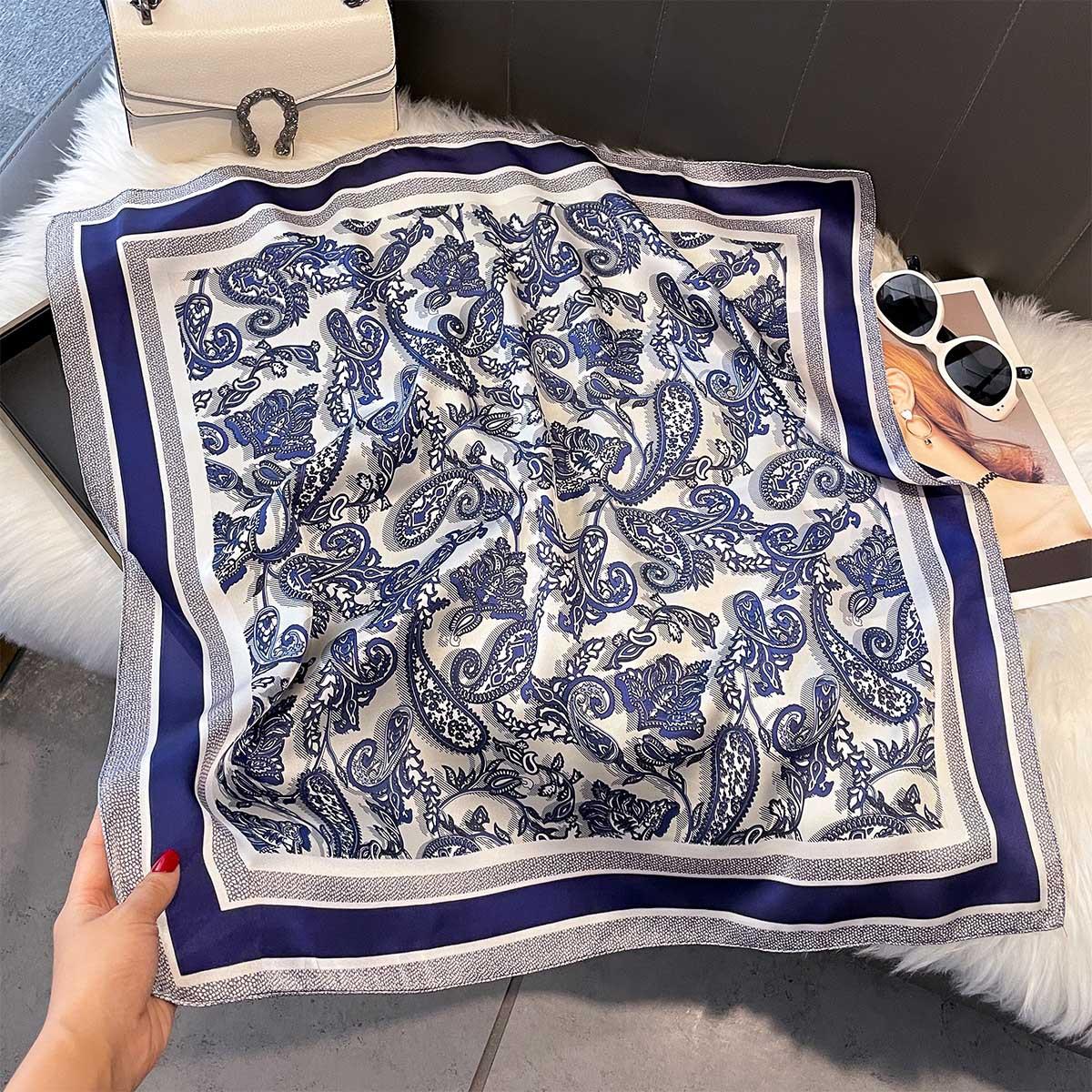 

2025 New Paisley Print Handkerchief Soft Satin Hijab Scarf For Women Bandana Head Hair Scarves Square Hairband Neck Scarfs Ladie 70X70CM