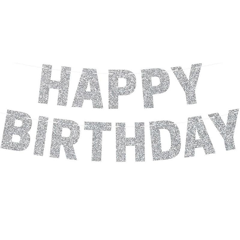 

Happy Birthday Banner Glitter Happy Birthday Party Banner for Girls & Boys Pre-strung on 8 ft Strands Birthday Party Decoration срібний