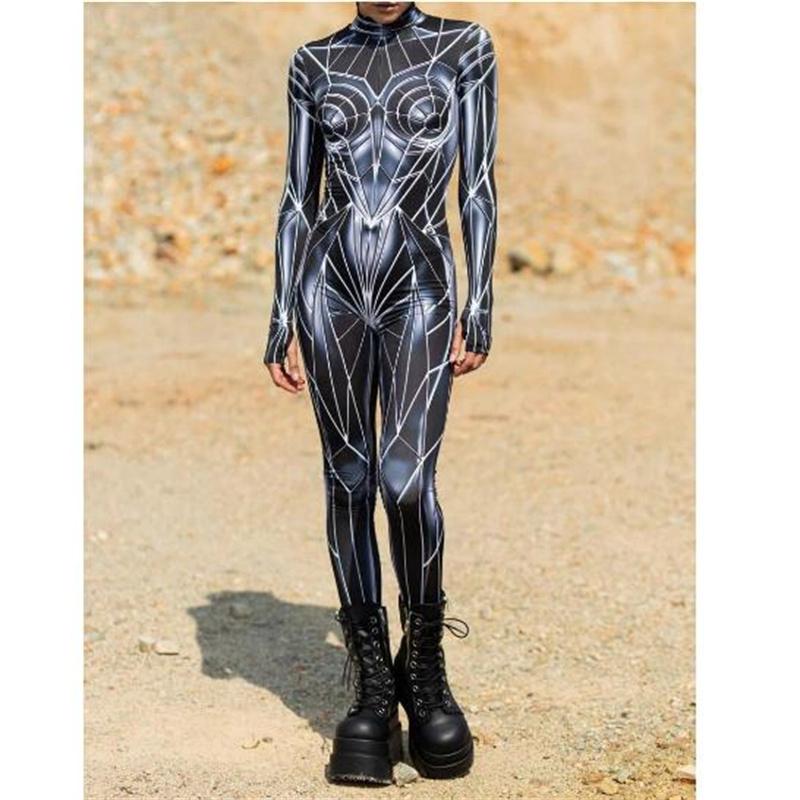 Unisex Sexy Black White Graphic Print Jumpsuit Halloween Line Art Muscle Cosplay Bodysuit Holiday Party Zentai Suit Rave Catsuit