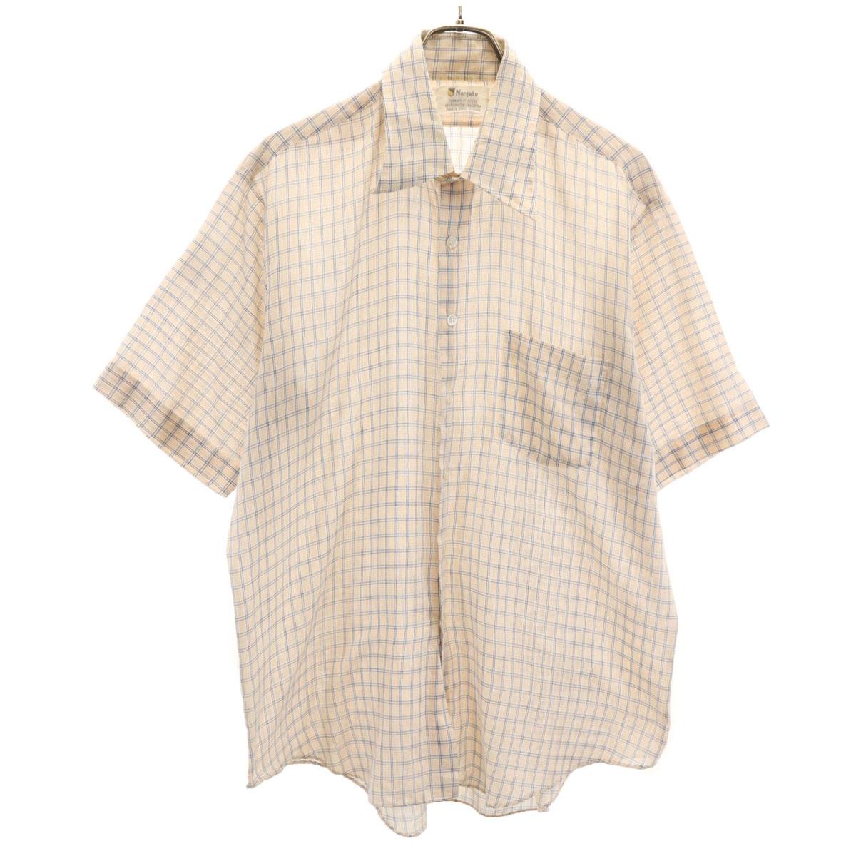 

Винтажная рубашка 70-х 80-х годов в клетку с коротким рукавом, силуэт бокс, 161/2, мужская, б/у