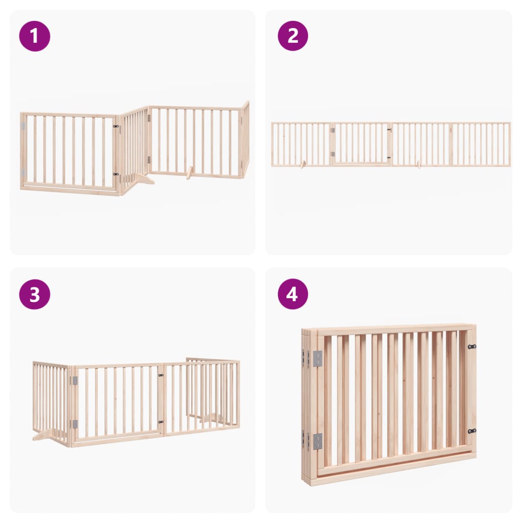 Foldable Dog Gate with Door 4 Panels 320 cm Poplar Wood