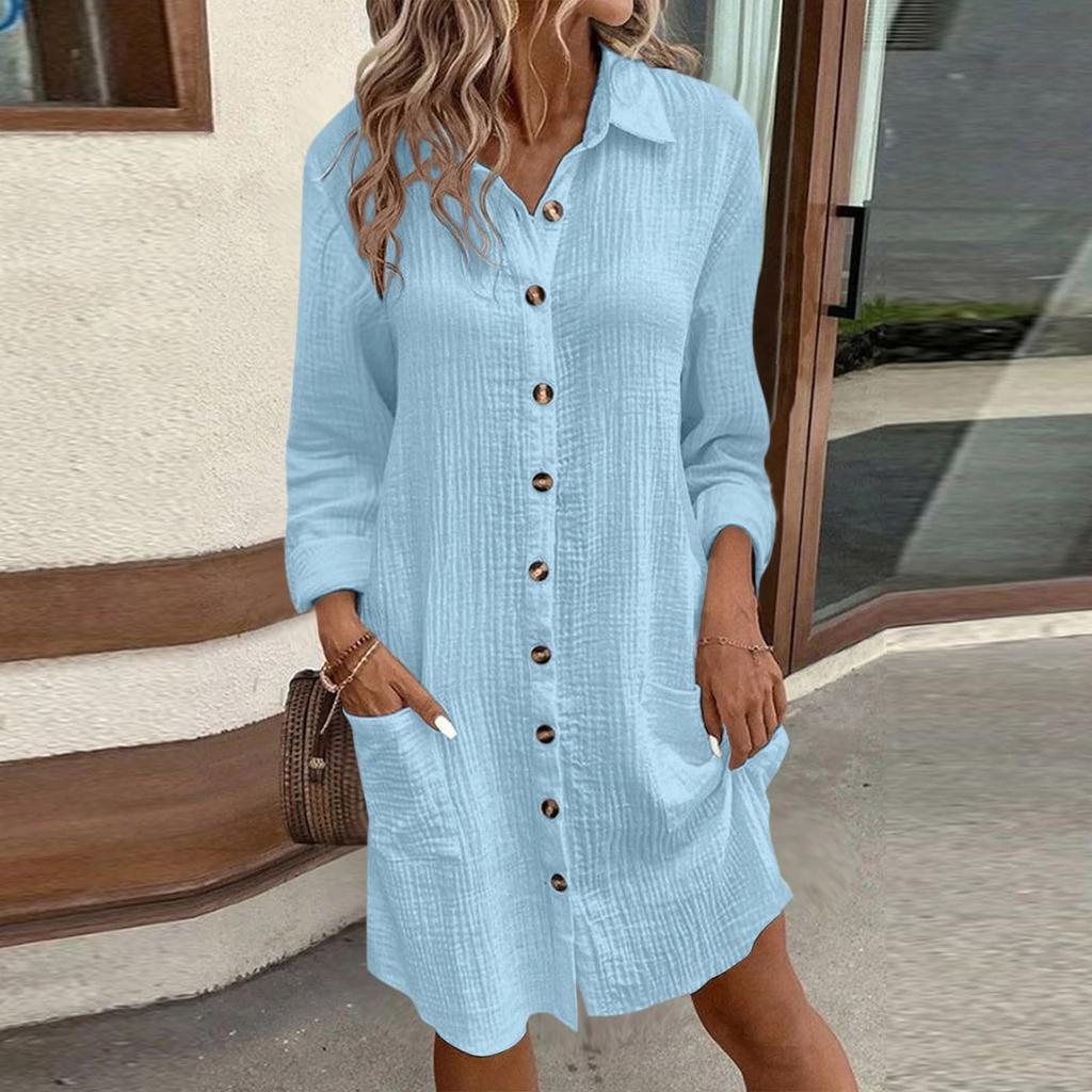 13/5000 Women's Fashionable V-neck Loose Long-sleeved Dress