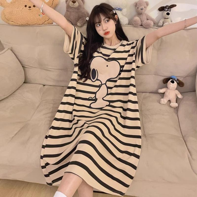 Pajamas Women's Summer Thin Pajamas Short Sleeves Large Size Fat Mm Medium and Long Pajamas Pajamas Loungewear